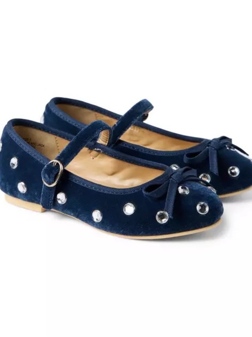 Janie and Jack Navy Velvet Jewel Ballet Flat